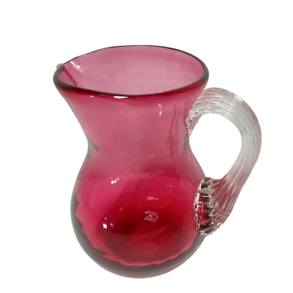Pilgrim Cranberry Glass Small Pitcher Creamer 4" Reed Handle Vintage - Picture 6 of 11